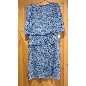 New! Vintage 1980s JB Too Dress Size 16 Midi Floral Layered Bow Granny Secretary
